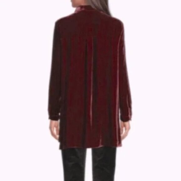 NWT Eileen Fisher Dark Cranberry Velvet Tunic Button Down Blouse Small - Picture 10 of 13
